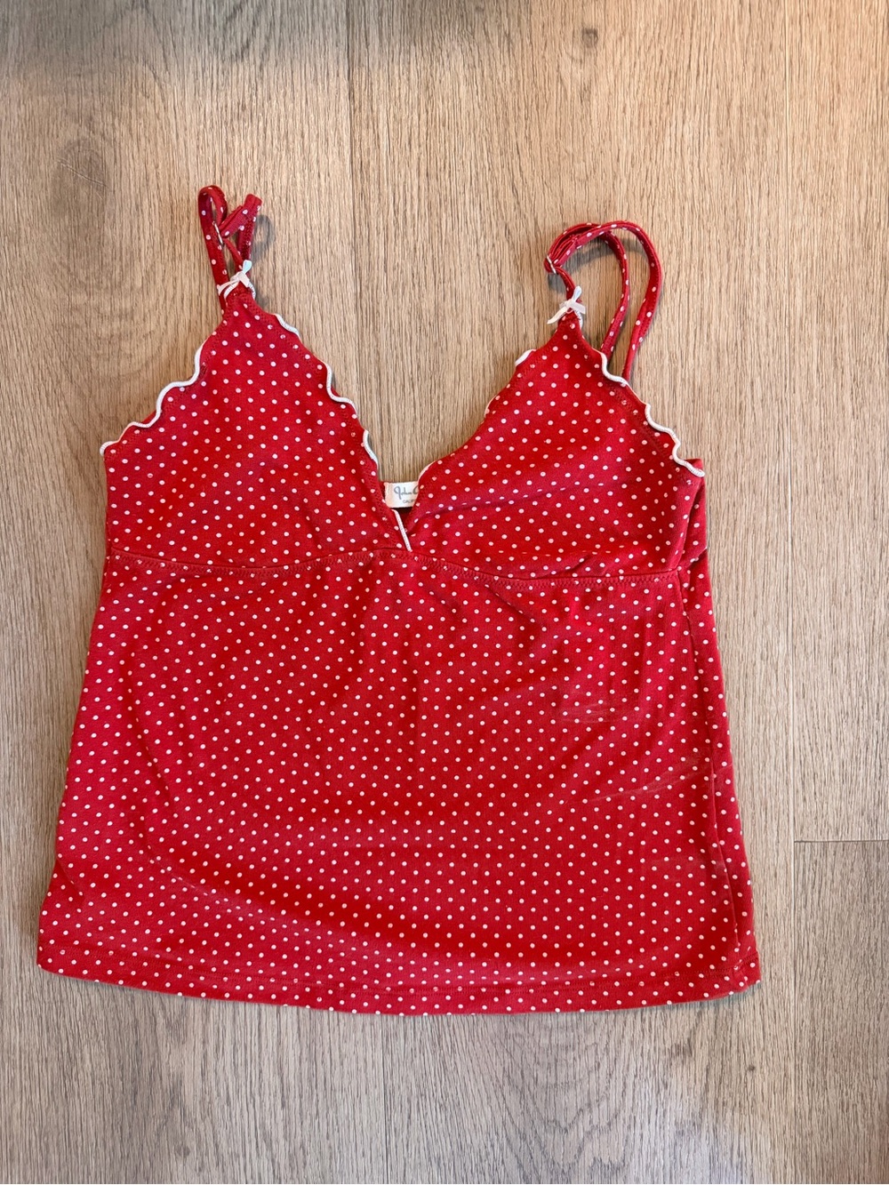 Brandy Melville Red Polka Dot Scalloped Cami Tank